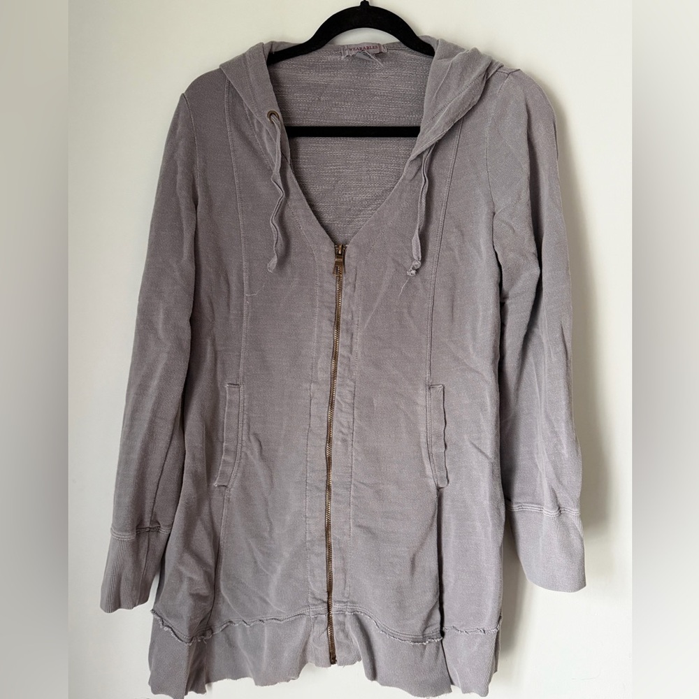 WEARABLES Gray Zip Hoodie Jacket Raw Hem Cotton Sweatshirt Size M - Picture 3 of 7